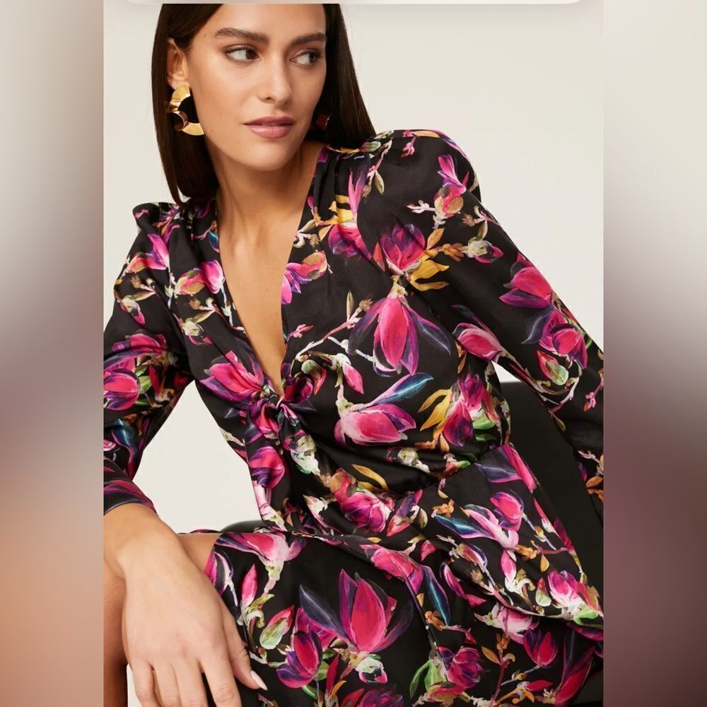 Delfi Collective Lindsay Floral Midi Dress  Knot Front Cut Out Slit Sz S D2